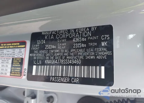 2025 Kia K5 Gt-Line z USA, uszkodzony, nr VIN KNAG64J78S5349460